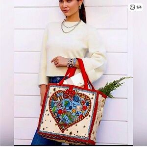 Christmas Brighton Red and Cream Tote Bag